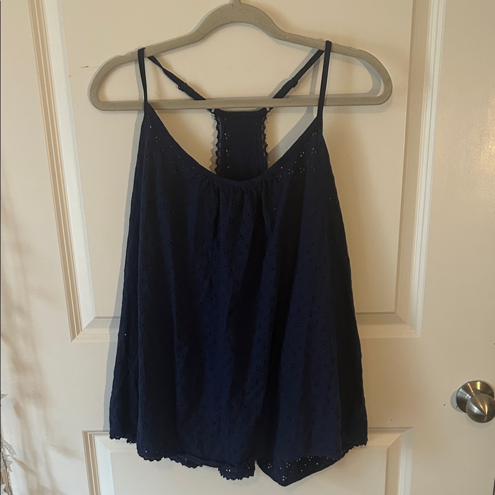 Deep Blue Eyelet Top